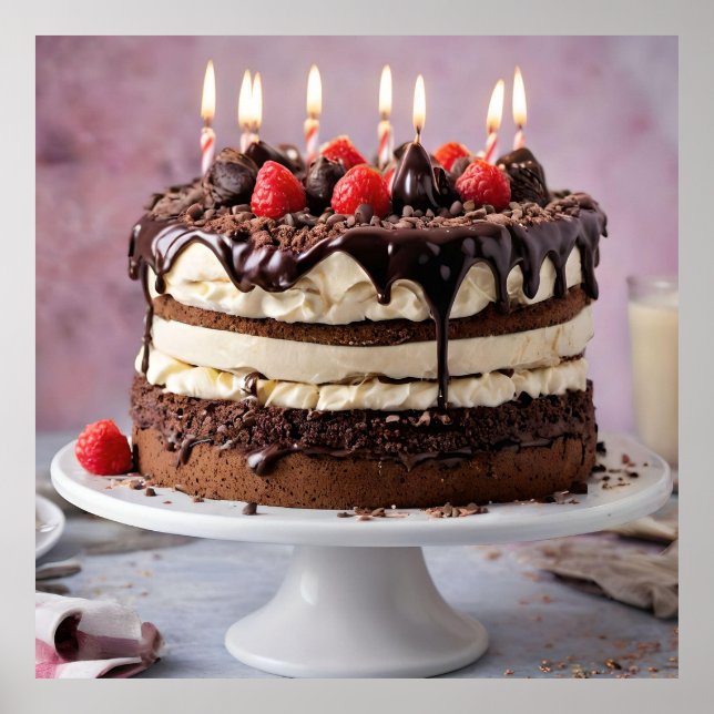 Chocolate Cream Birthday Cake with Strawbär Poster (Framsidan)