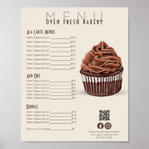 Chocolate Cupcoa Beige Menu Bakery Pris List Poster