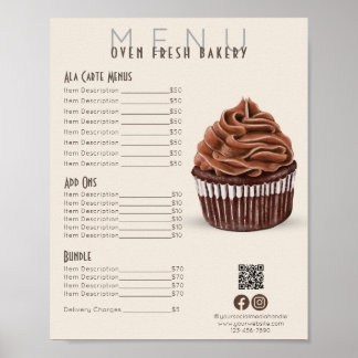 Chocolate Cupcoa Beige Menu Bakery Pris List Poster