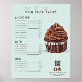 Chocolate Cupcoa Mint Menu Bakery Pris List Poster