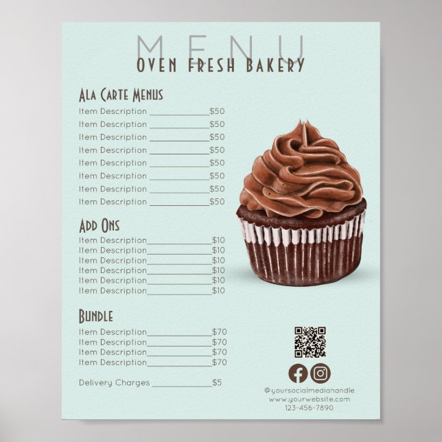 Chocolate Cupcoa Mint Menu Bakery Pris List Poster (Framsidan)