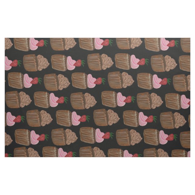 Chocolate Cupkaka Strawberry Mönster Black Tyg (Fat Quarter)