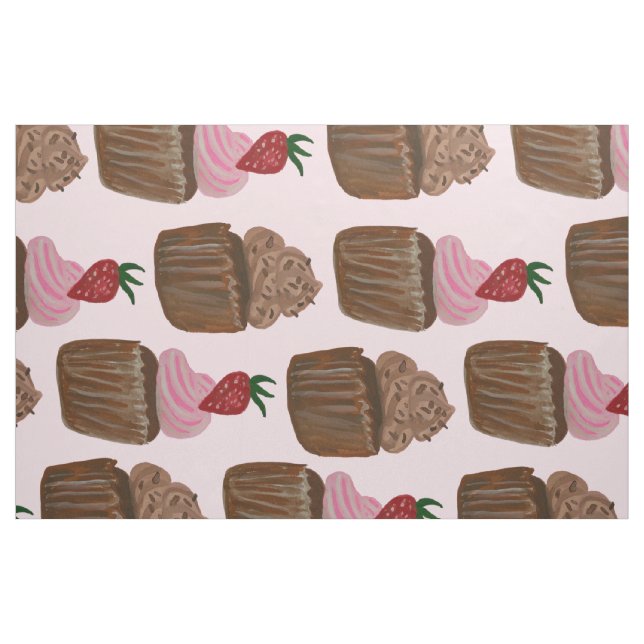 Chocolate Cupkaka Strawberry Mönster Tyg (Fat Quarter)
