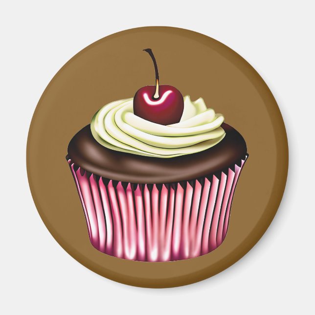 Chocolate Cuptårta med ett Cherry på översta Magnet (Framsidan)