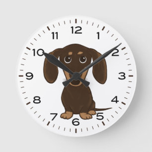 Chocolate Dachshund Cute Wiener Hund Rund Klocka
