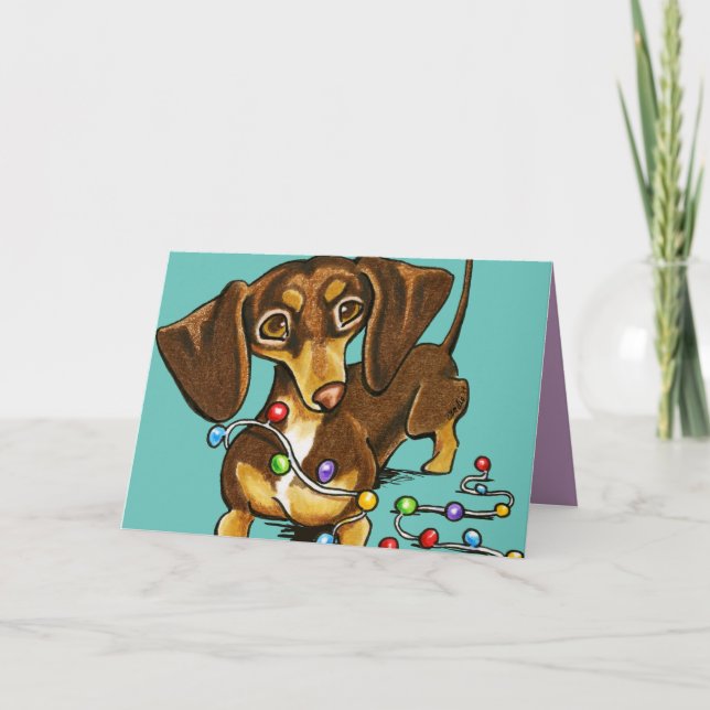 Chocolate Dachshund Ljus jul Teal Helgkort (Framsida)