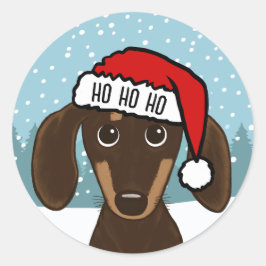 Chocolate Dachshund Santa Cute Wiener Anpassningsb Runt Klistermärke