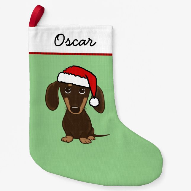 Chocolate Dachshund Santa Cute Wiener Hund Liten Julstrumpa (Framsidan)