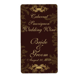 Chocolate Damask 2 Bröllop Vin-etikett Fraktsedel