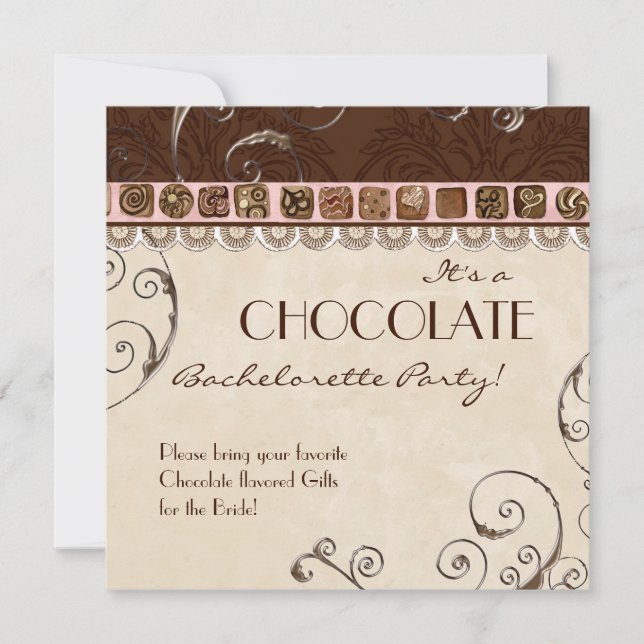 Chocolate Damask Swirl Batchelorette Party Inbjuda Inbjudningar (Framsida)
