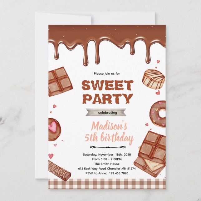 Chocolate dessert theme party invitation inbjudningar (Framsida)