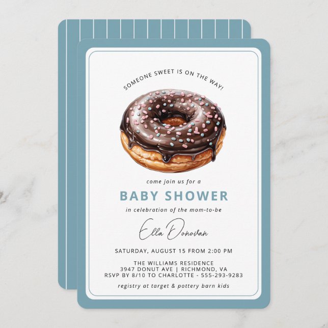 Chocolate Donut | Cute Blue Boy Shower Inbjudningar (Fram/baksida)