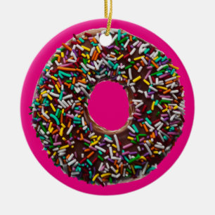 Chocolate Donut med färgstarka sprinkler Julgransprydnad Keramik