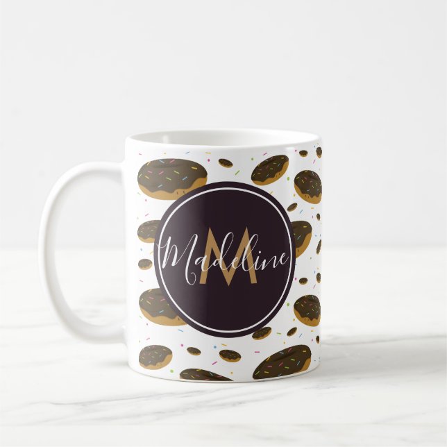 Chocolate Donut Mönster Food Monogram Kaffemugg (Vänster)