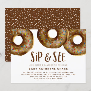 Chocolate Donuts Sprinkles Baby Shower Sip and See Inbjudningar