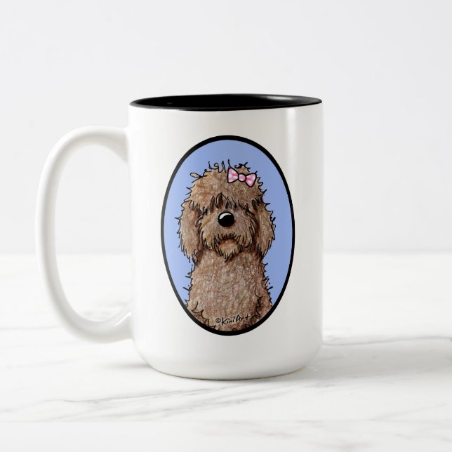 Chocolate Doodle Girl Goldendoodle Hund Art Mugg (Vänster)