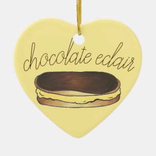Chocolate Eclair Fransk Bakery Dessert Pastry Julgransprydnad Keramik