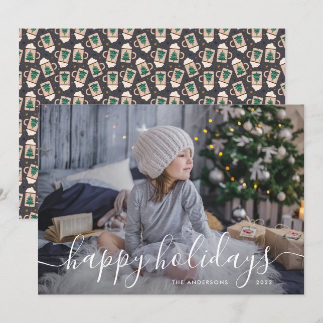 Chocolate-familjfoto för enkel Hett Julkort (Fram/baksida)