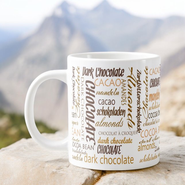 Chocolate Fllingual Typography Ord Cloud Jumbo Mugg (typography design on both sides of the handle)