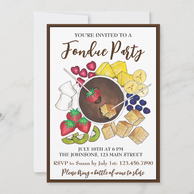 Chocolate Fondue Dessert Party Fruit Cake Berries Inbjudningar (Framsida)