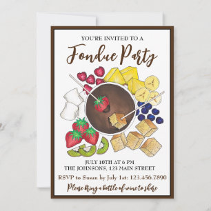 Chocolate Fondue Dessert Party Fruit Cake Berries Inbjudningar