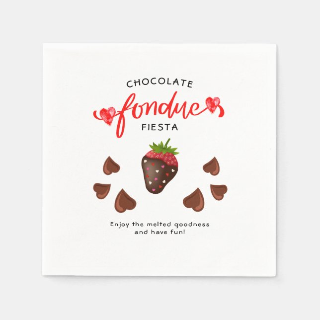 Chocolate Fondue Fiesta Strawberry Hearts Birthday Pappersservett (Framsidan)