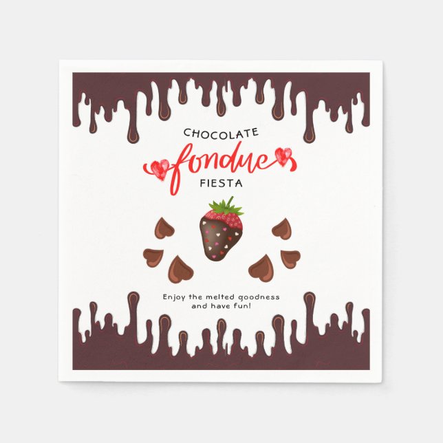 Chocolate Fondue Fiesta Strawberry Hearts Birthday Pappersservett (Framsidan)