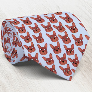 Chocolate Fransk Bulldog Blue Neck Tie Slips