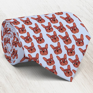 Chocolate Fransk Bulldog Blue Neck Tie Slips