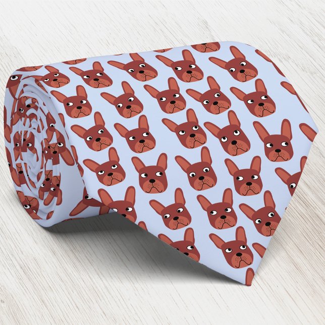 Chocolate Fransk Bulldog Blue Neck Tie Slips (Chocolate French Bulldog dog pattern blue art neck tie)