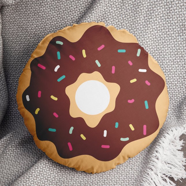 Chocolate Frosted Sprinkles Donut Rund Kudde (Skapare uppladdad)