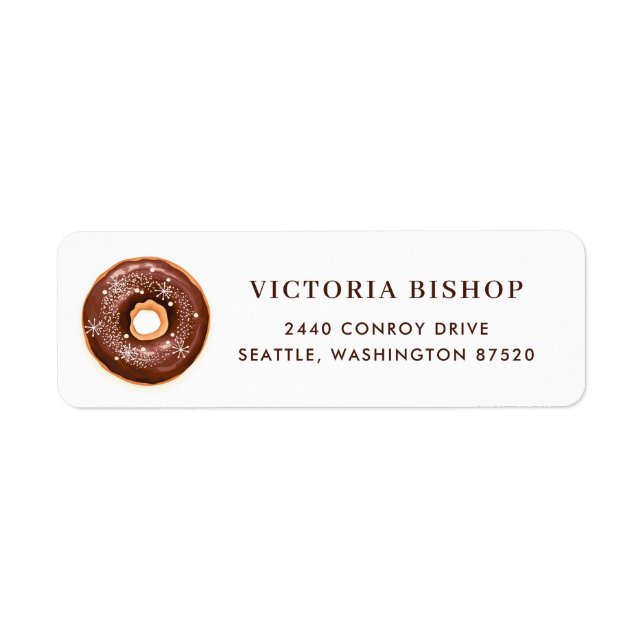 Chocolate Glazed Donut med Snöflingor jul Returadress Etikett (Framsidan)