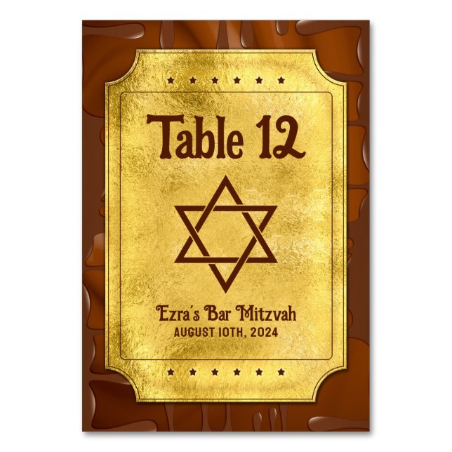 Chocolate Golden Biljett Pub eller Bat mitzvah Bordsnummer (Framsidan)