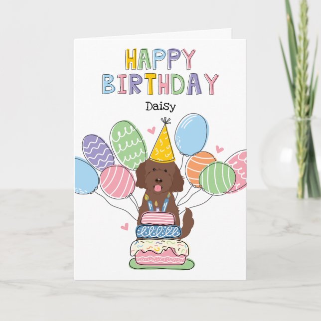Chocolate Goldendoodle Hund Grattis på födelsedage Kort (Framsida)