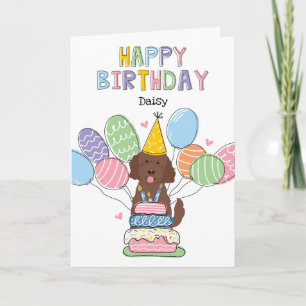 Chocolate Goldendoodle Hund Grattis på födelsedage Kort