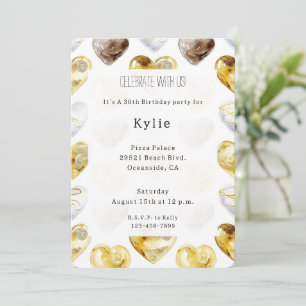 Chocolate Guld White Hearts Birthday Inbjudningar
