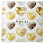 Chocolate Guld White Hearts Kakelplatta<br><div class="desc">Chocolate Guld White Hearts</div>