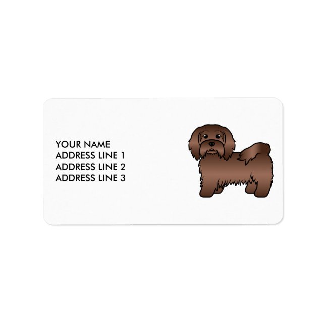Chocolate Havanese Cute Tecknad hund & Anpassnings Adressetikett (Framsidan)