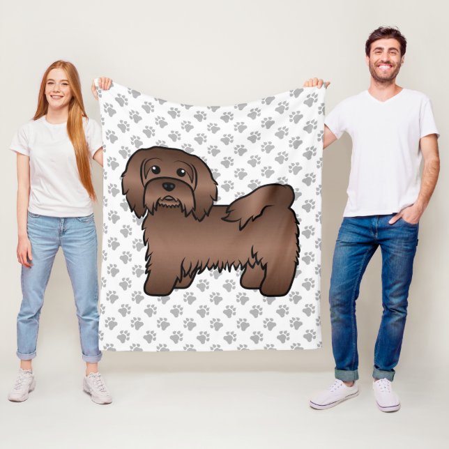 Chocolate Havanese Cute Tecknad hund Illustration Fleecefilt (På plats)