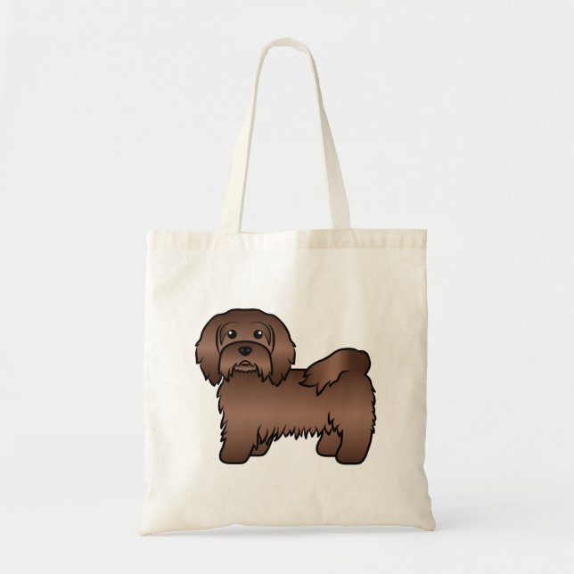 Chocolate Havanese Cute Tecknad hund Illustration Tygkasse (Framsidan)