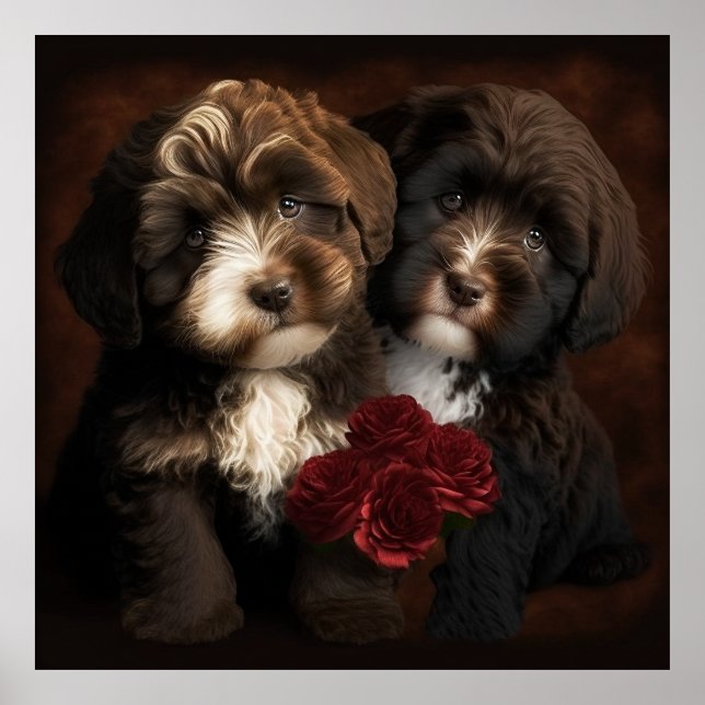 Chocolate Havanese Puppies Wall Print by HavaHug Poster (Framsidan)