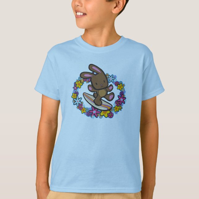 Chocolate Hawaiian Surfing Bunny Tecknad Multi T-shirt (Framsida)