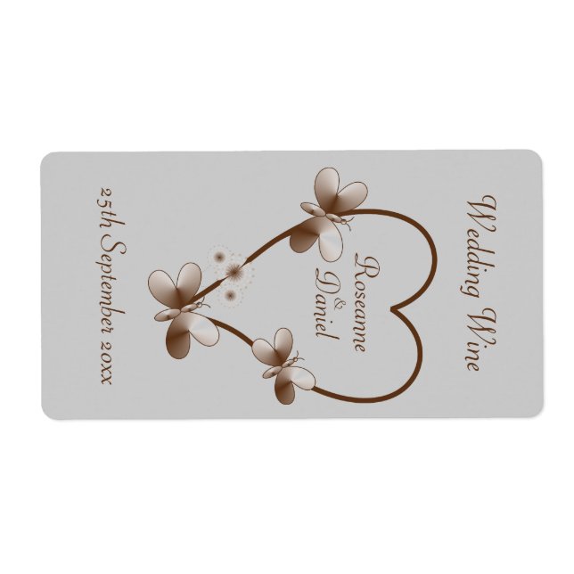 Chocolate Heart and Butterflies Mini Vin-etikett Fraktsedel (Framsidan)