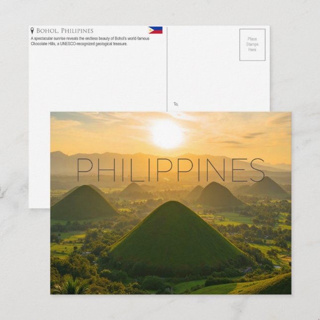 Chocolate Hills, Bohol, Filippinerna Resa Vykort (Fram/baksida)