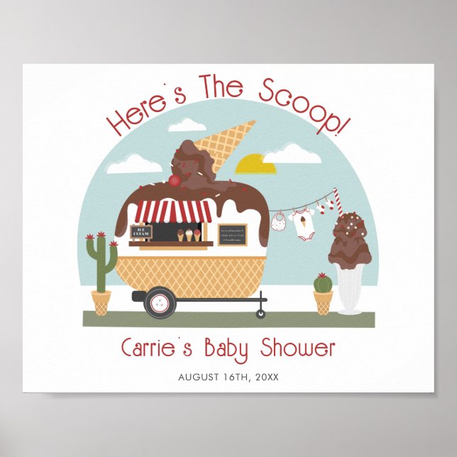 Chocolate Ice Cream Camper Neutralt Baby Shower Poster (Framsidan)