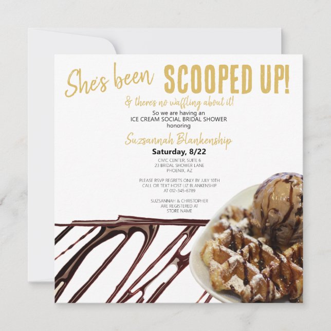 Chocolate Ice Cream Scoop on Waffle Möhippa Inbjudningar (Framsida)