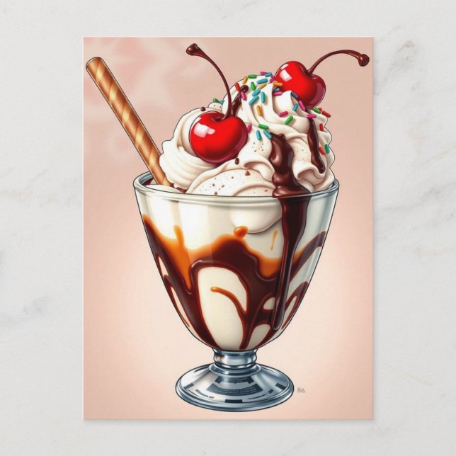 Chocolate Ice Cream Sundae with Sprinkles   Vykort (Framsida)