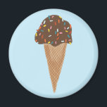 Chocolate Ice Cream with Rainbow Sprinkles on blue Magnet<br><div class="desc">Din chokladglass! Kolla den här magneten med en illustration av en söt chokladglass kon med regnbågssprinkler. Och kolla min butik för mer iskrämer, tacos, broccoli, citroner och roligt sak! Du kan alltid lägga till en egen text. Säg till om du vill ha någon anpassningsbar. Om du köper den, tack! Se...</div>