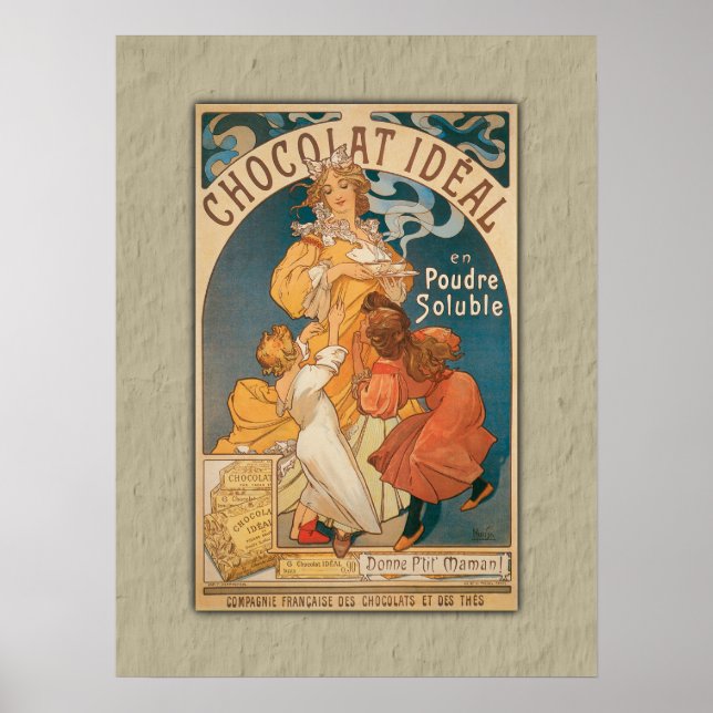 Chocolate Ideal Vintage Fransk Beverage Poster (Framsidan)