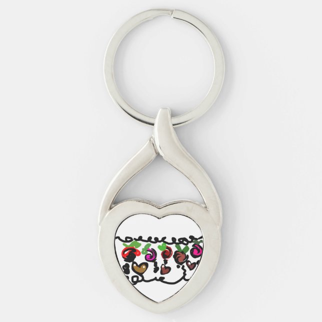 Chocolate Jordgubbens valentin  Twisted Heart Silverfärgad Nyckelring (Framsidan)